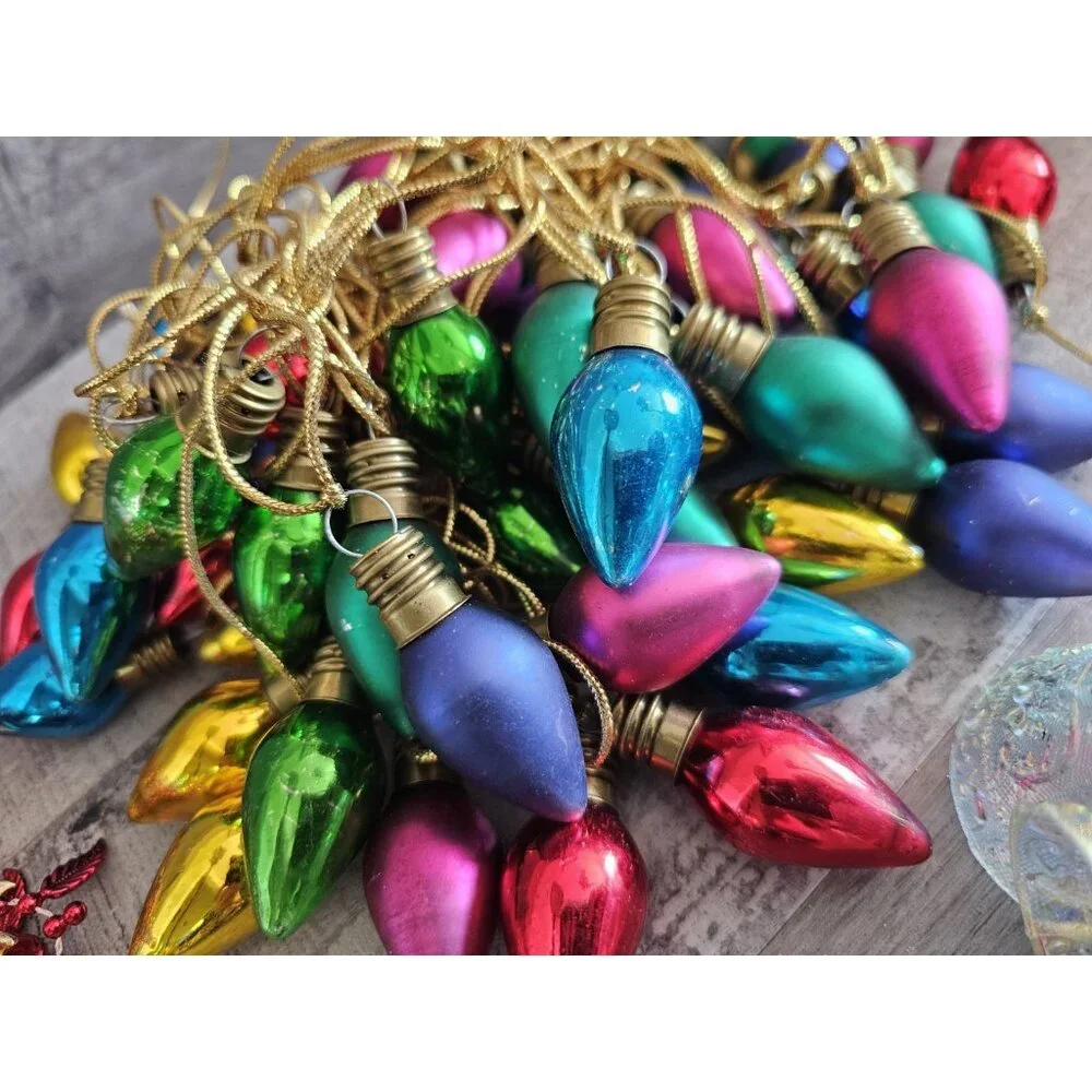 Vtg Garland Mixed Lot Iridescent Bells Silver Holiday Lights Christmas G21